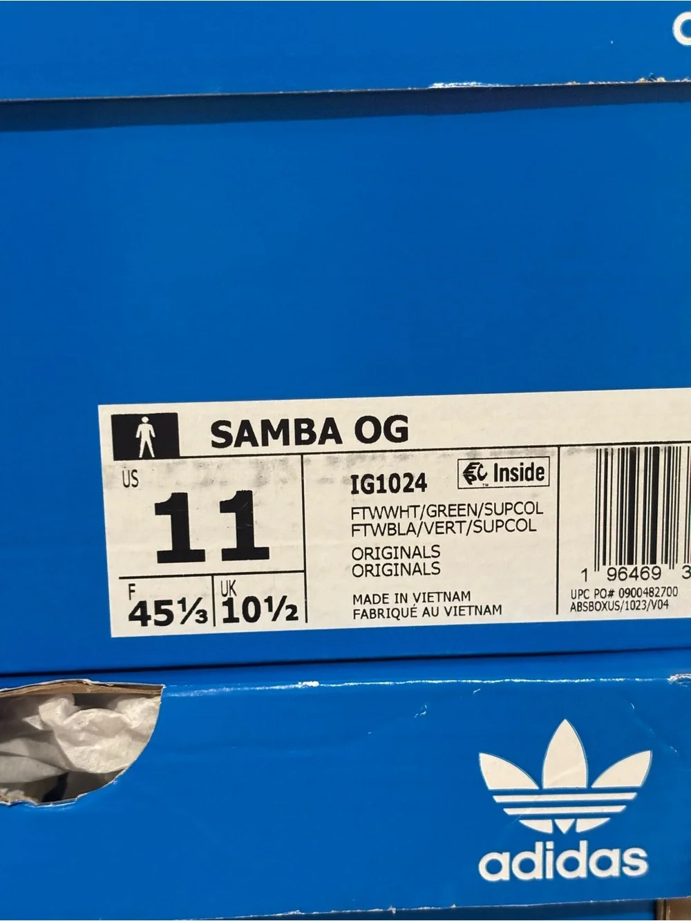 Adidas Samba OG ‘Cloud White / Green Gum’ Men’s Size 10-11 Sneakers NEW! IG1024
